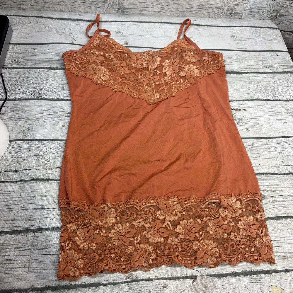 Studio Y Vintage Y2K Crushed Lace Cami Tank Top  Orange Sz Medium